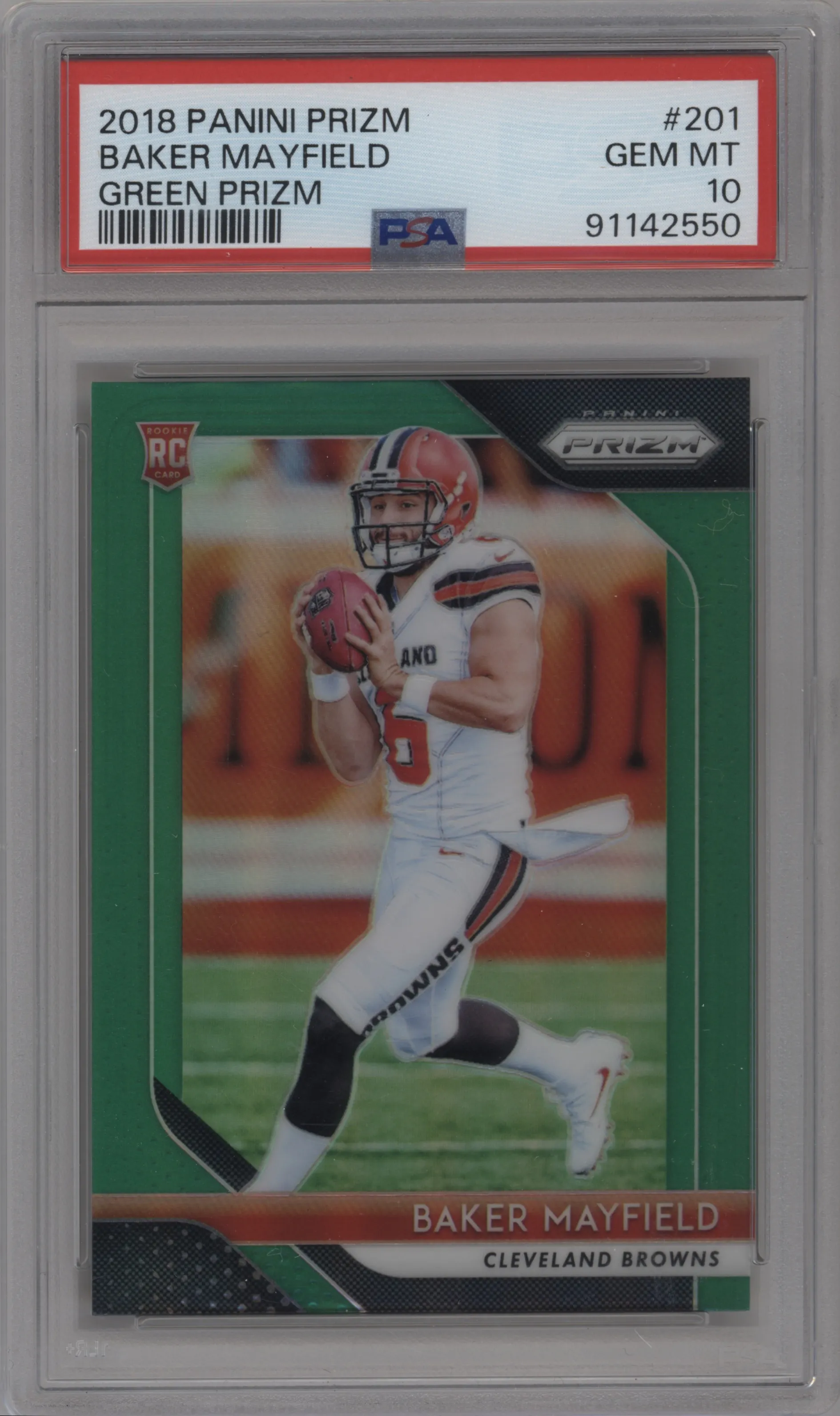 2018 Panini Prizm Baker Mayfield Green Prizm #201 PSA 10