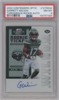 Garrett Wilson from the 2022 Panini Contenders Optic set graded by PSA and given an overall grade of 8.