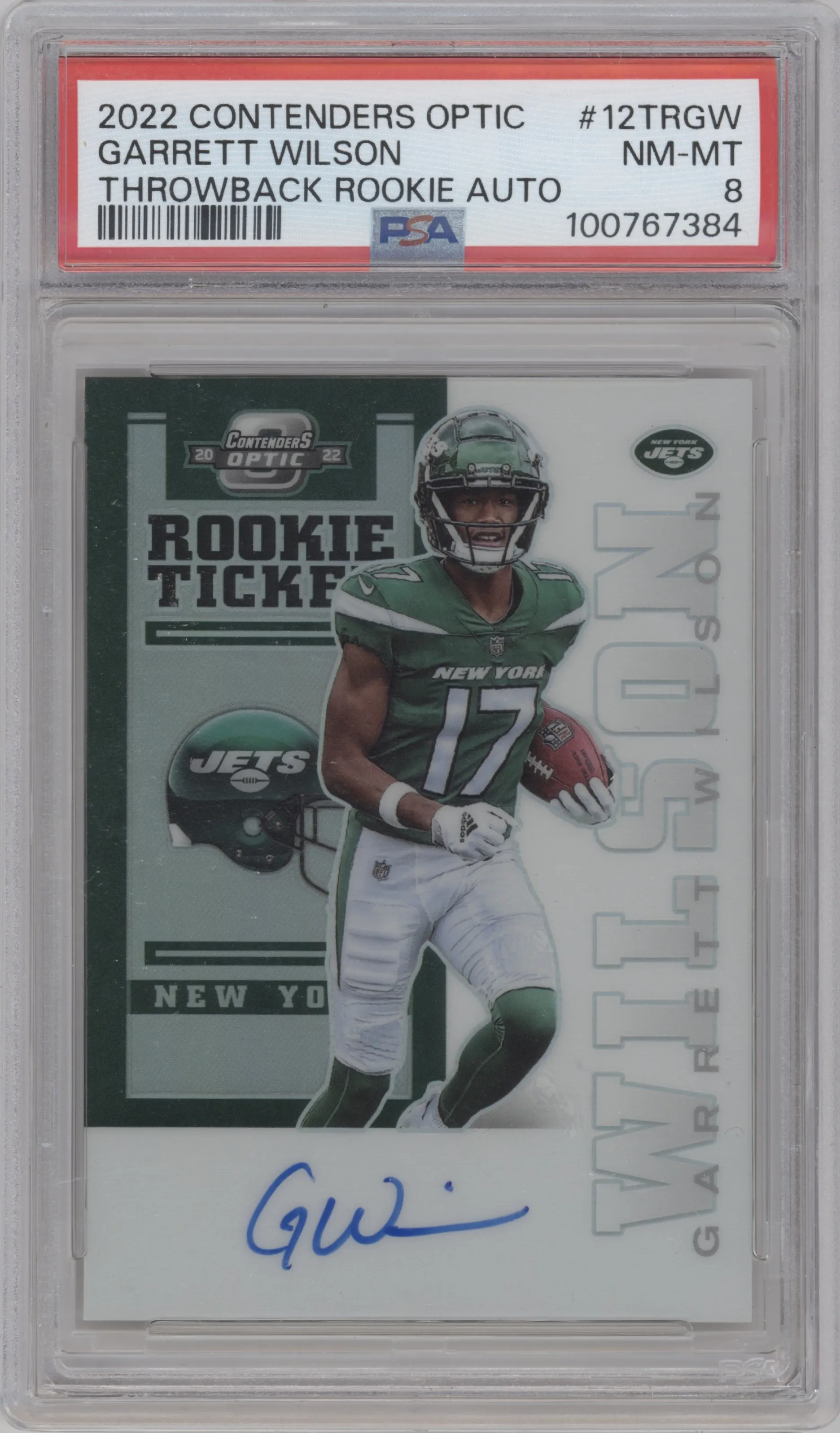 2022 Panini Contenders Optic Throwback Rke.Auto Garrett Wilson PSA 8
