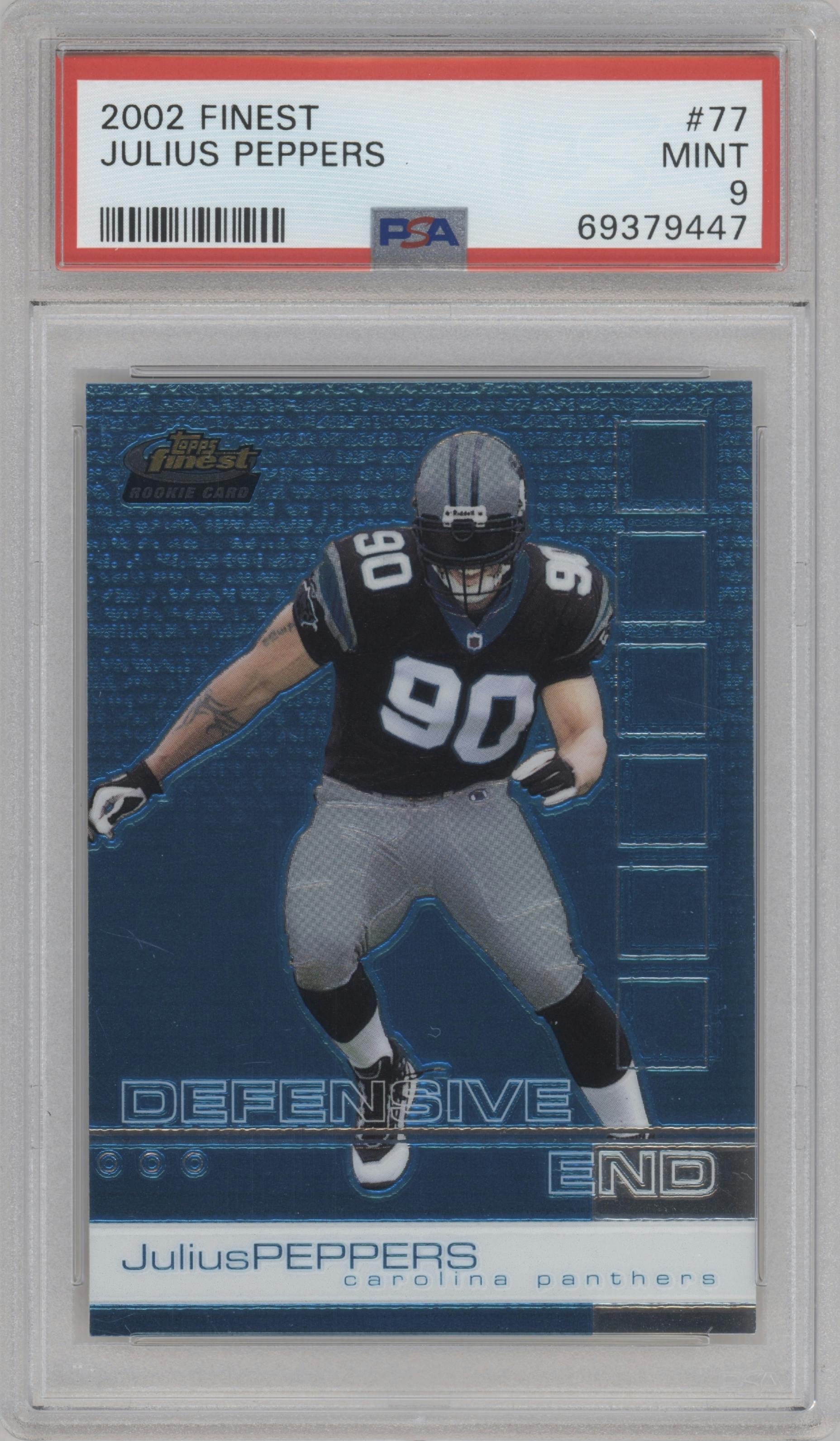 Julius Peppers from the 2002 Topps Finest set graded by PSA and given an overall grade of 9.