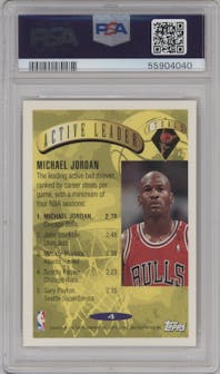 Michael Jordan from the 1995-96 Topps set graded by PSA and given an overall grade of 9.