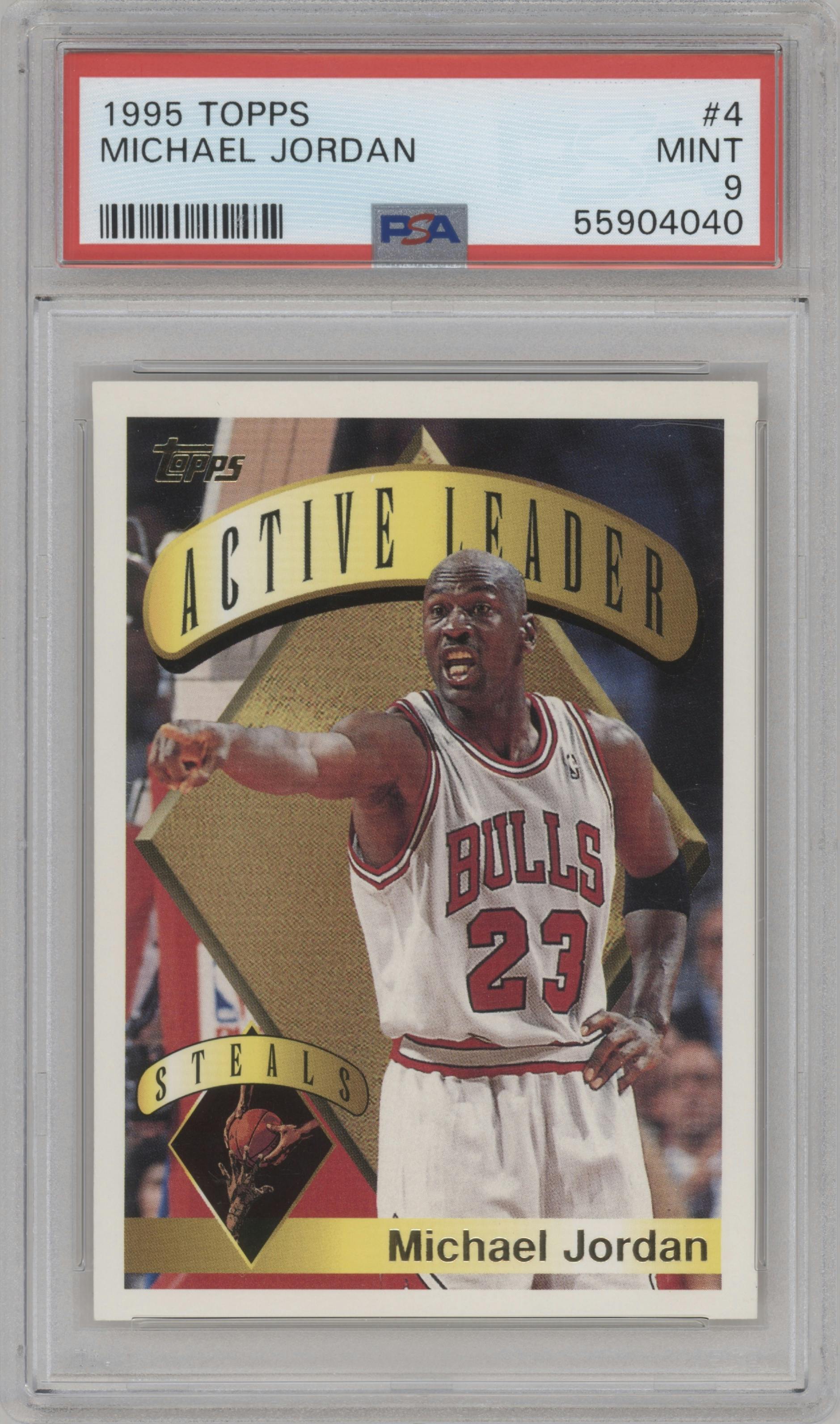 Michael Jordan from the 1995-96 Topps set graded by PSA and given an overall grade of 9.