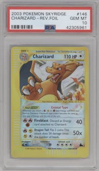 Charizard from the 2003 Pokemon E-CARD set graded by PSA and given an overall grade of 10.