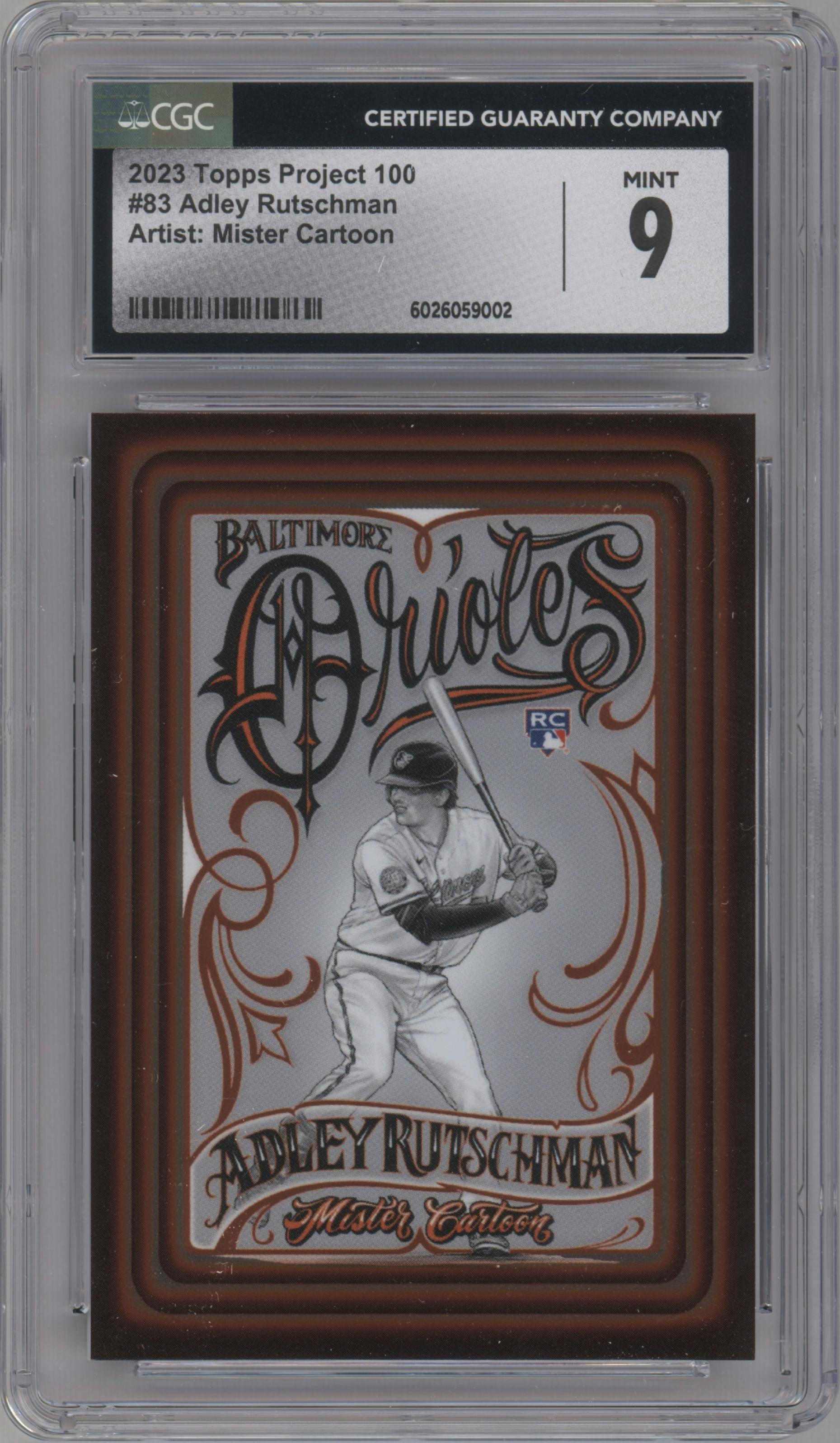 Adley Rutschman from the 2022 Topps Project100 set graded by CSG and given an overall grade of 9.