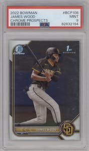 James Wood from the 2022 Bowman set graded by PSA and given an overall grade of 9.