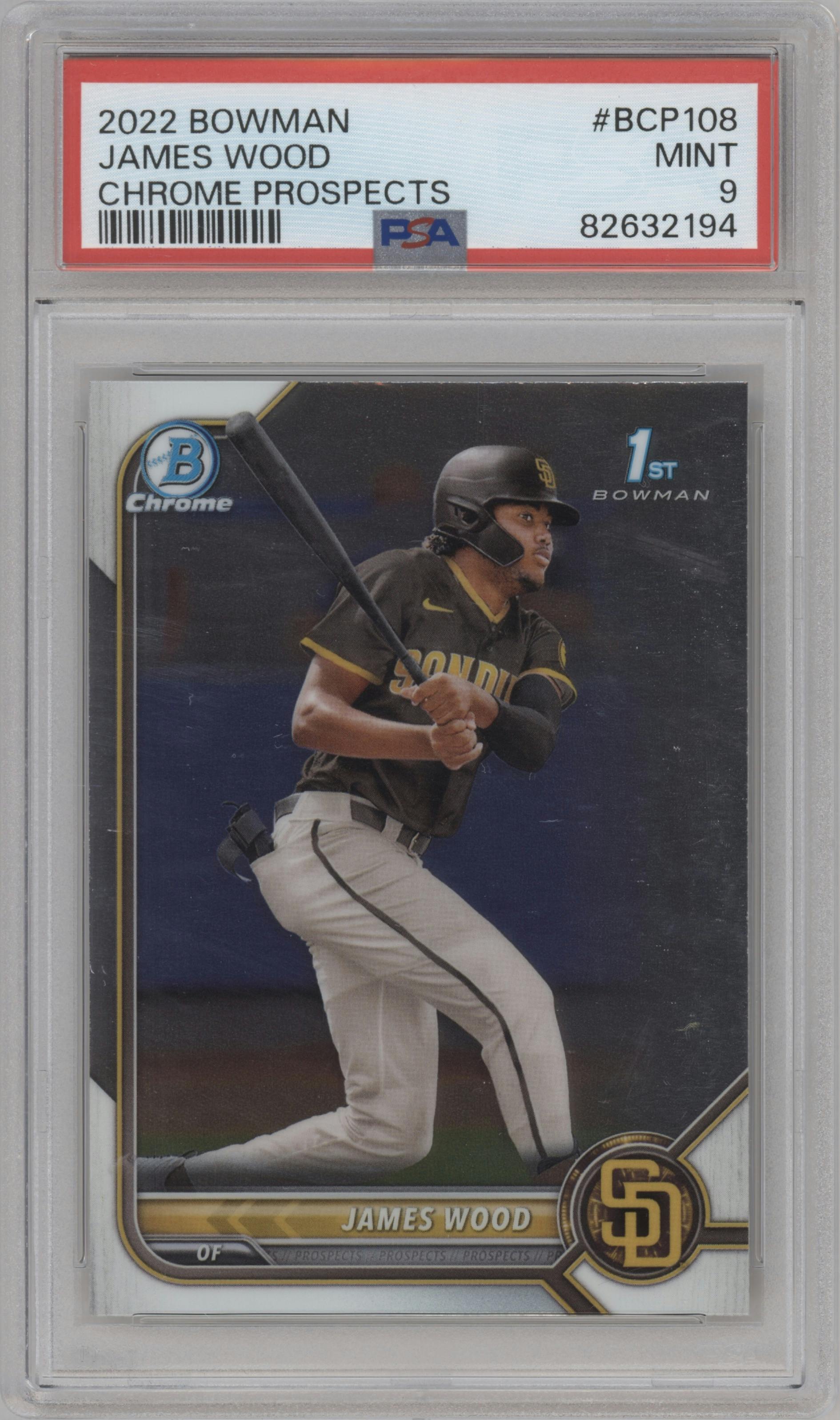 James Wood from the 2022 Bowman set graded by PSA and given an overall grade of 9.