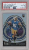 Justin Herbert from the 2020 Panini Select set featuring a Base Prizm parallel graded by PSA and given an overall grade of 10.