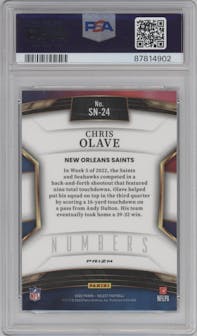 Chris Olave from the 2022 Panini Select set featuring a Zebra Prizm parallel graded by PSA and given an overall grade of 10.
