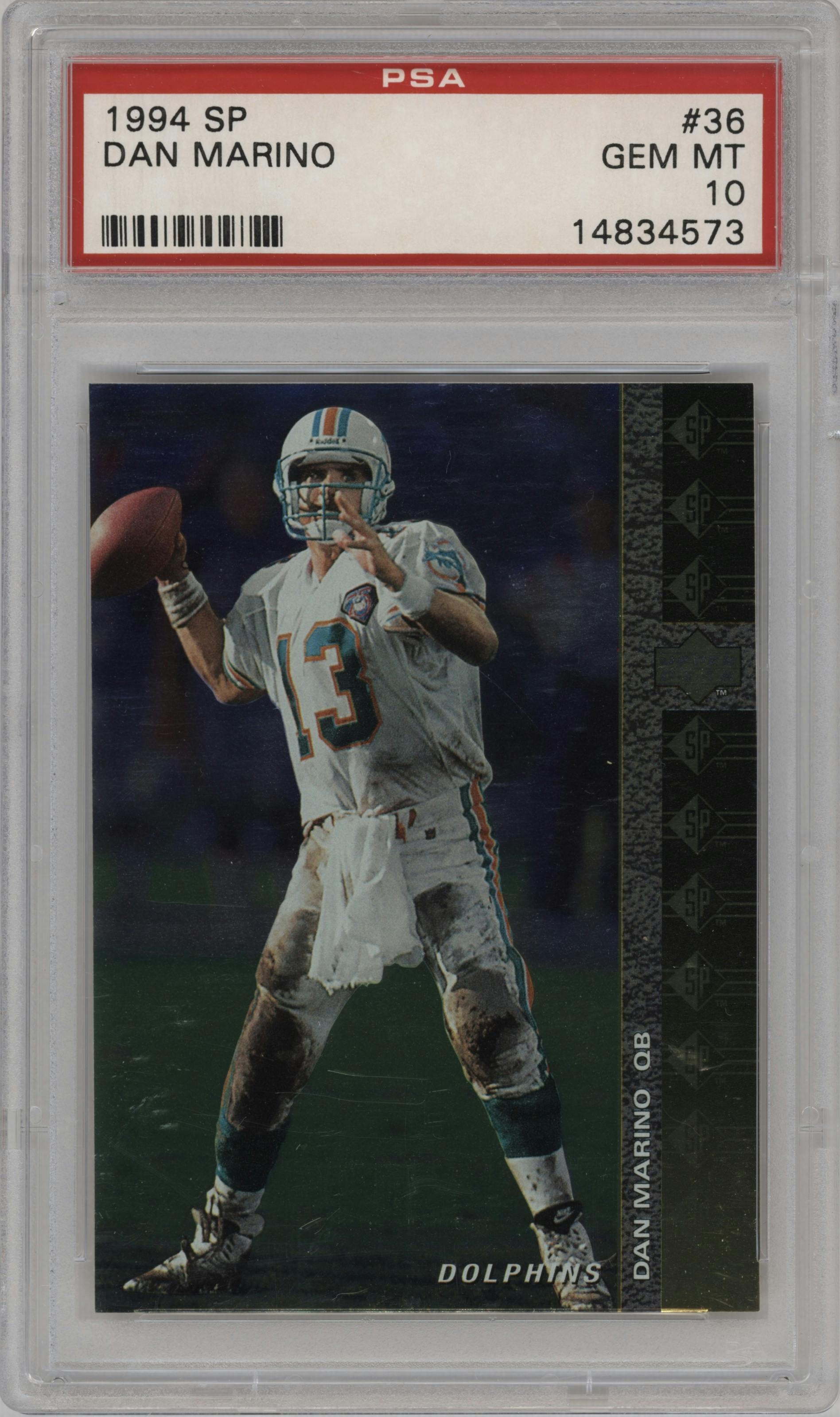 Dan Marino from the 1994 SP set graded by PSA and given an overall grade of 10.