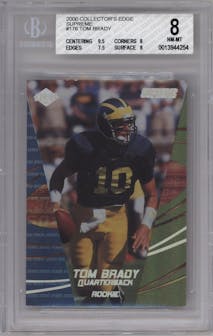 Tom Brady from the 2000 Collector's Edge Supreme set graded by Beckett and given an overall grade of 8.