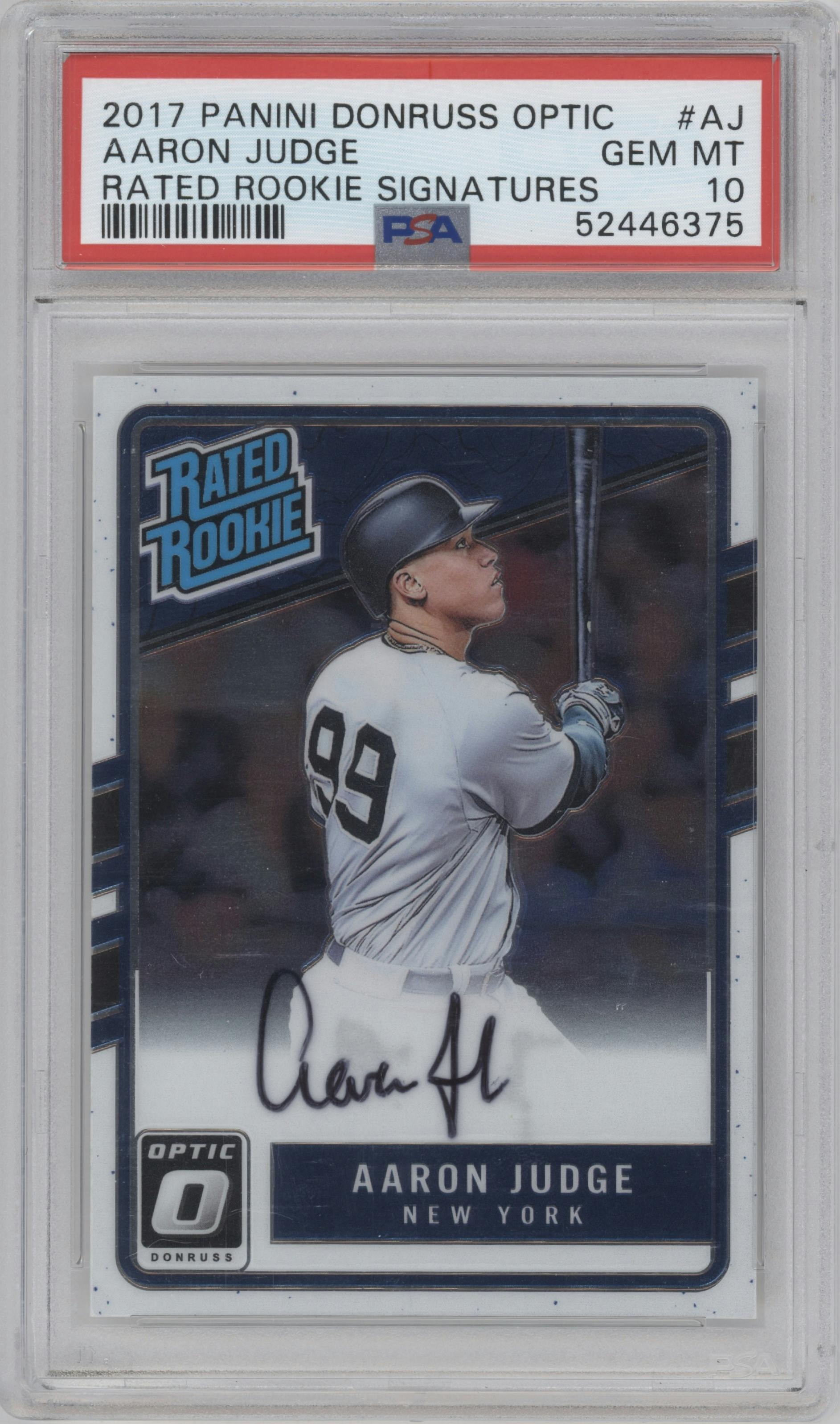 Aaron Judge from the 2017 Panini Donruss Optic set graded by PSA and given an overall grade of 10.