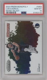 Luka Doncic from the 2023-24 Panini Prizm Monopoly set graded by PSA and given an overall grade of 10.
