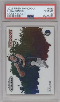 Luka Doncic from the 2023-24 Panini Prizm Monopoly set graded by PSA and given an overall grade of 10.