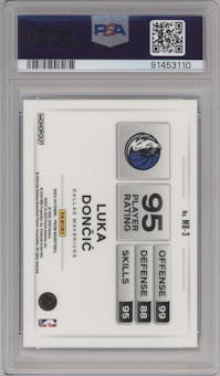 Luka Doncic from the 2023-24 Panini Prizm Monopoly set graded by PSA and given an overall grade of 10.
