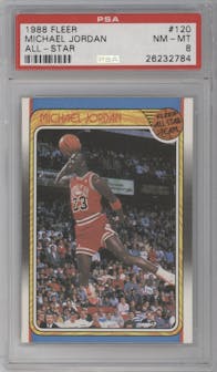 Michael Jordan from the 1988-89 Fleer set graded by PSA and given an overall grade of 8.