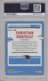 Christian Gonzalez from the 2023 Donruss Optic set featuring a Blue parallel graded by PSA and given an overall grade of 10.
