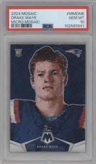 Drake Maye from the 2024 Panini Mosaic set graded by PSA and given an overall grade of 10.