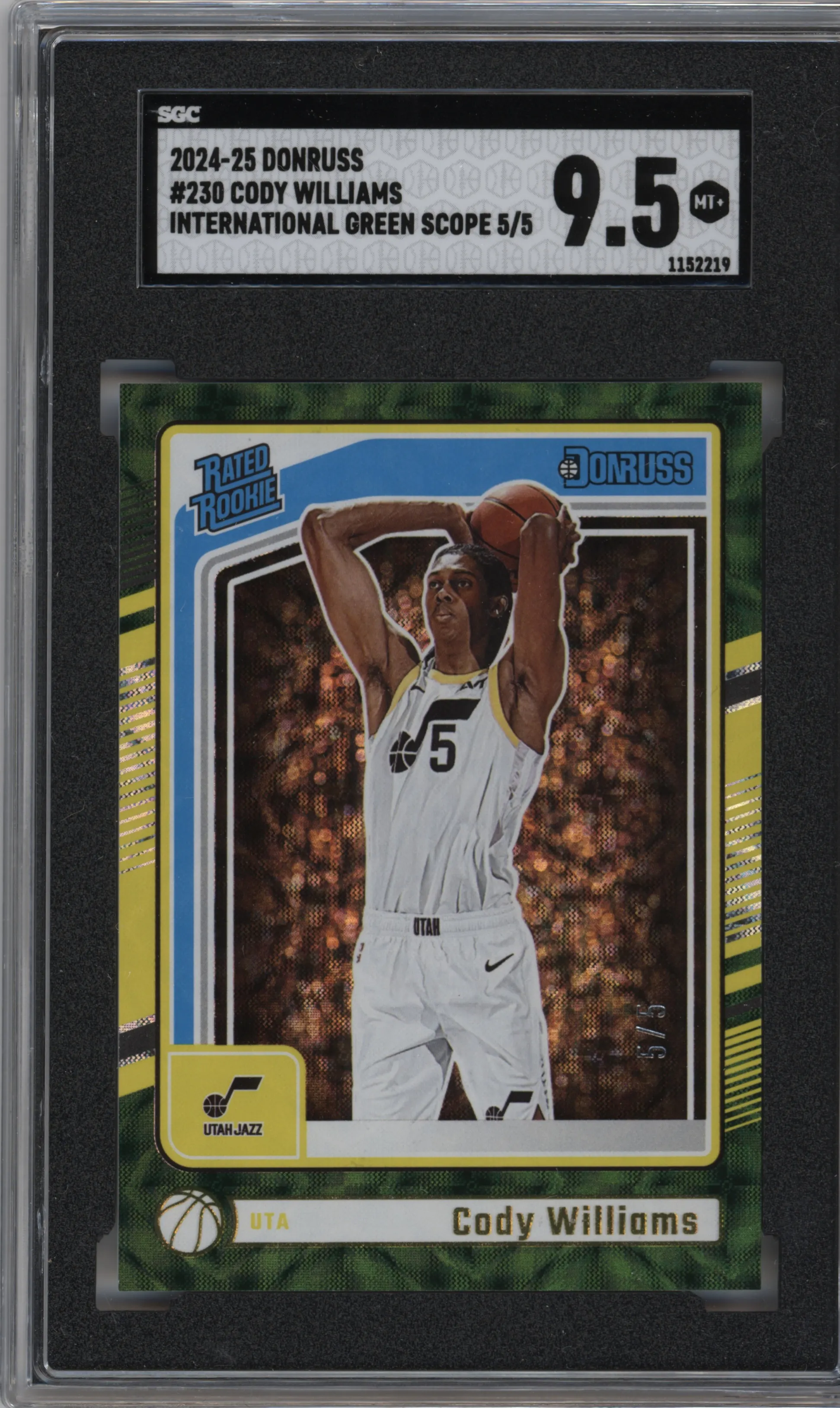 2024 Panini Donruss Rated Rookie Cody Williams International Green Scope #230 SGC 9.5