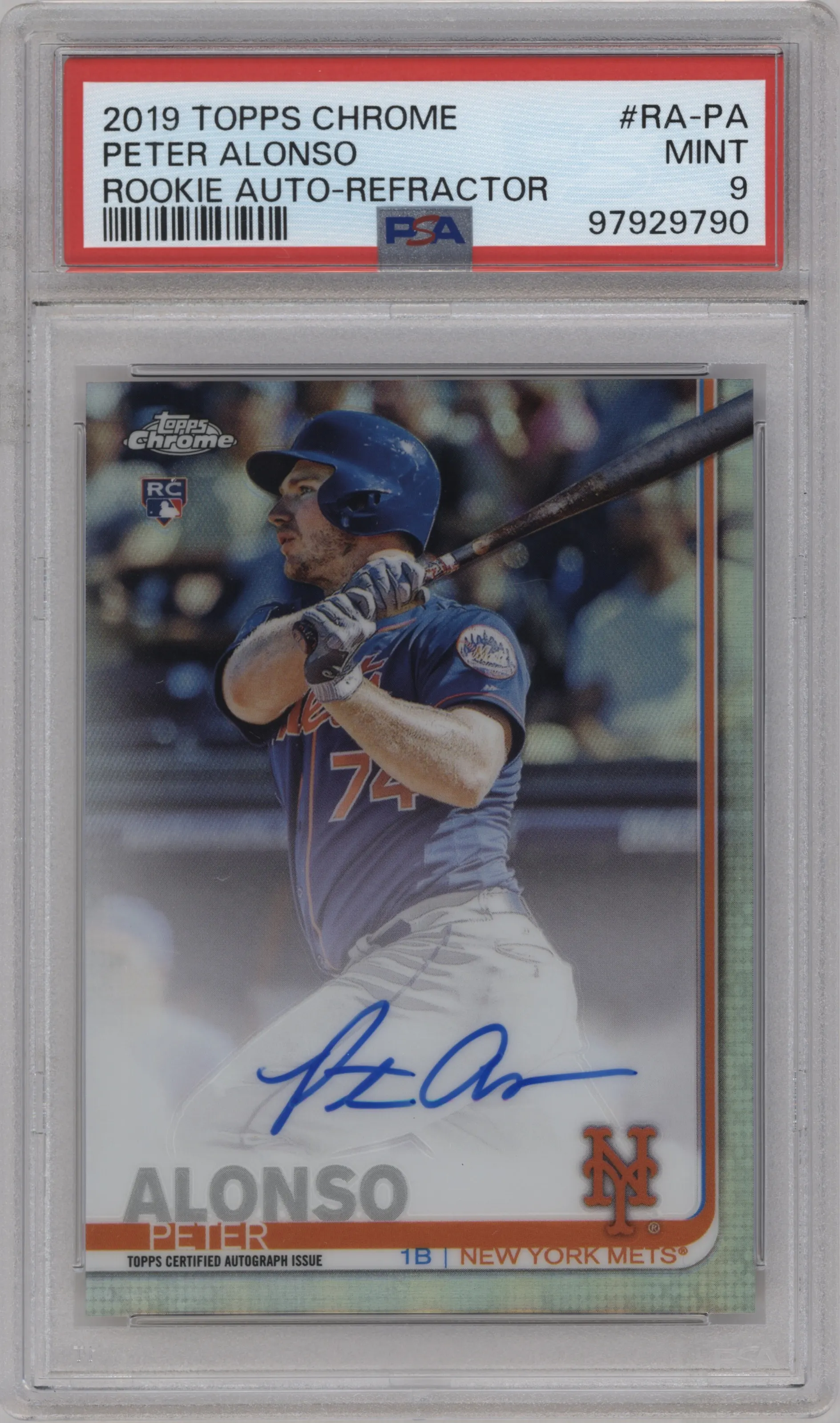 2019 Topps Chrome Rke.Auto Peter Alonso Refractor #RA-PA PSA 9