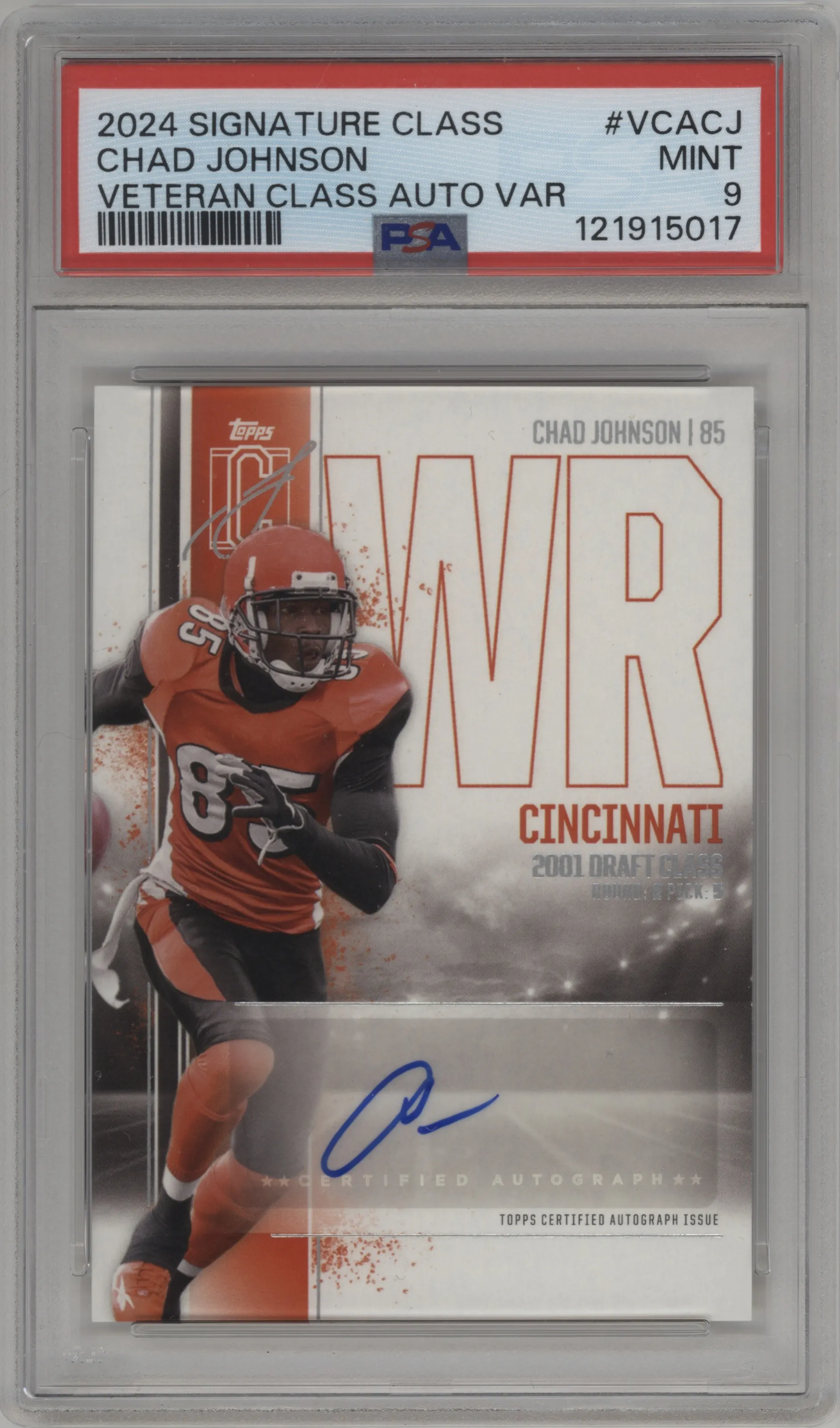 Chad Johnson from the 2024 Topps Signature Class set graded by PSA and given an overall grade of 9.