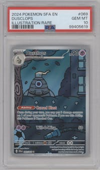 Dusclops from the 2024 Pokemon SV set graded by PSA and given an overall grade of 10.