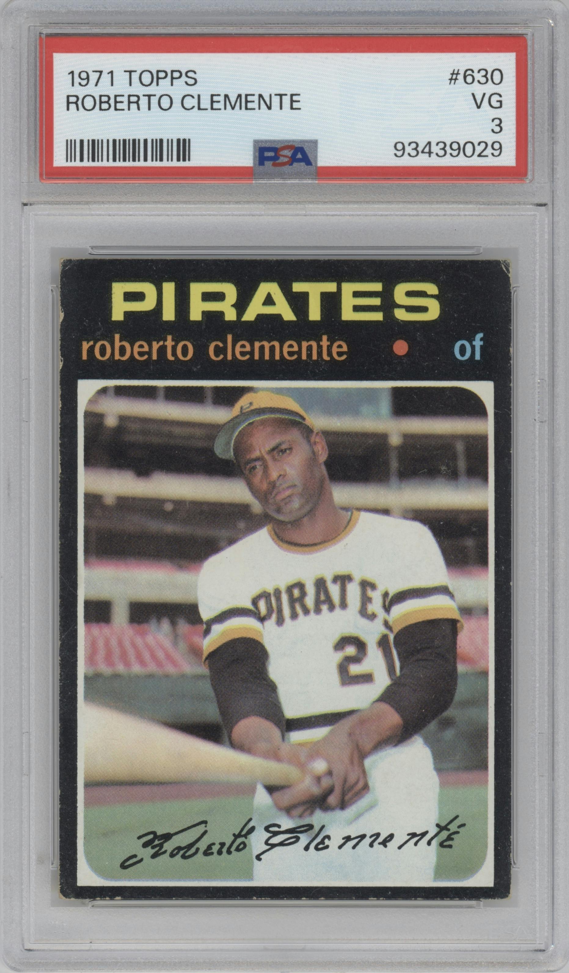 Roberto Clemente from the 1971 Topps set graded by PSA and given an overall grade of 3.