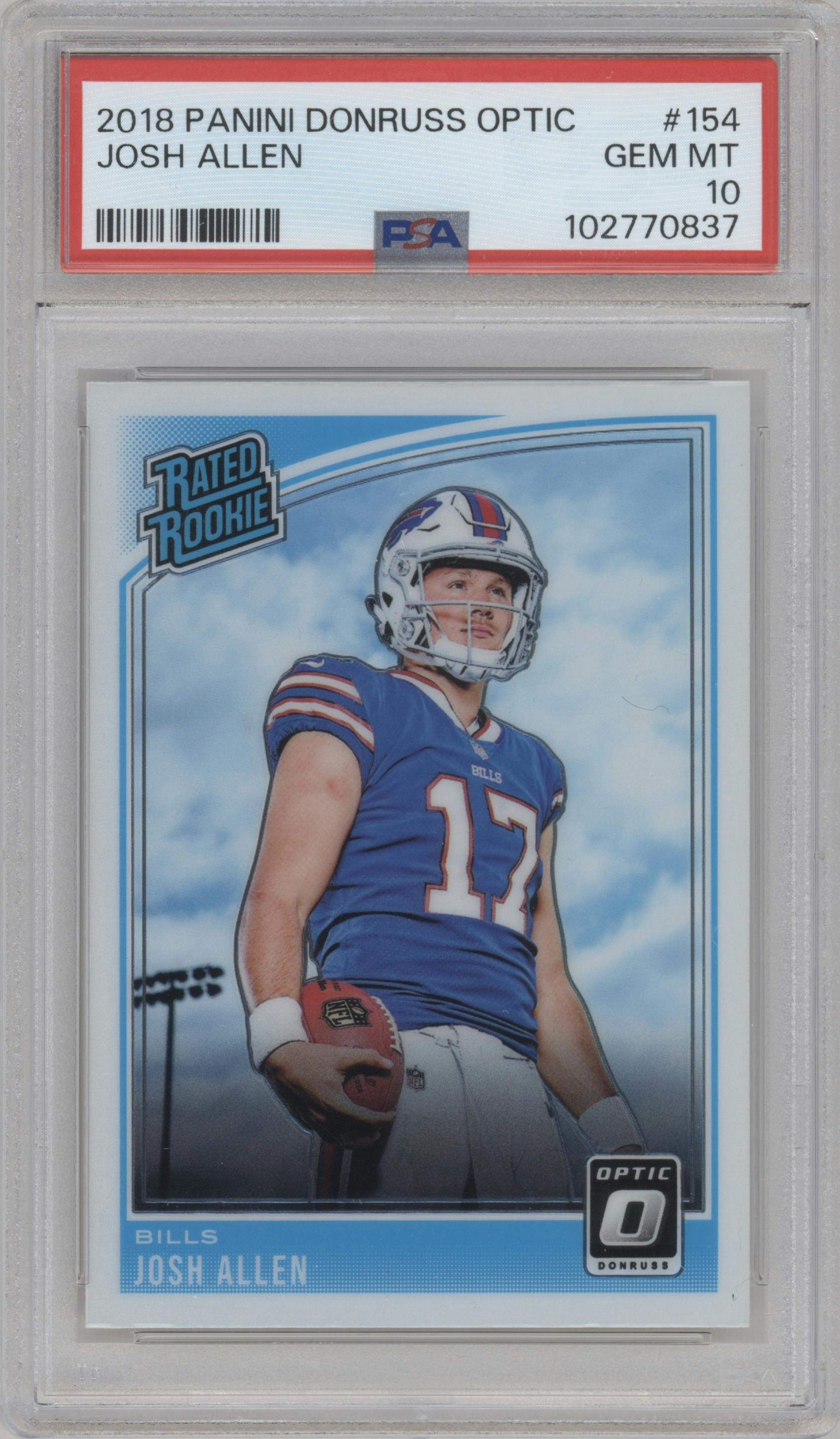 Josh Allen from the 2018 Panini Donruss Optic set graded by PSA and given an overall grade of 10.