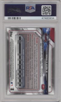 Ronald Acuna Jr. from the 2018 Bowman Chrome set graded by PSA and given an overall grade of 10.