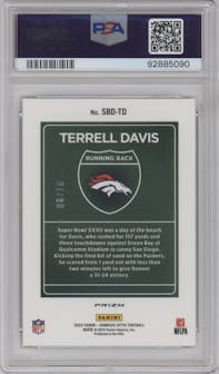 Terrell Davis from the 2022 Panini Donruss Optic set featuring a Gold parallel graded by PSA and given an overall grade of 9.