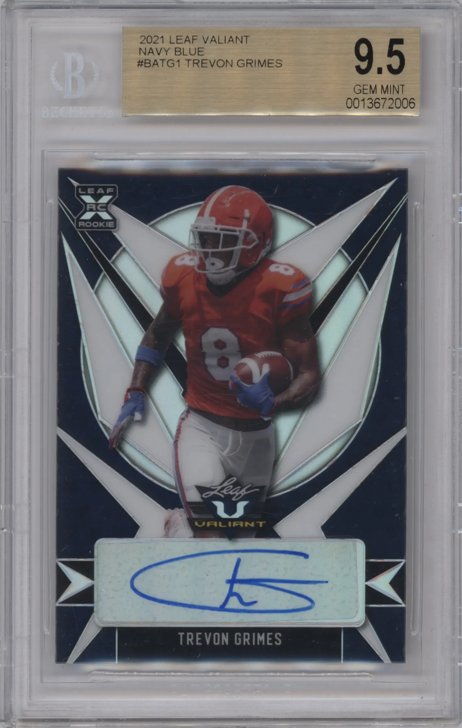 2021 Leaf Valiant Auto Trevon Grimes Navy Blue BGS 9.5