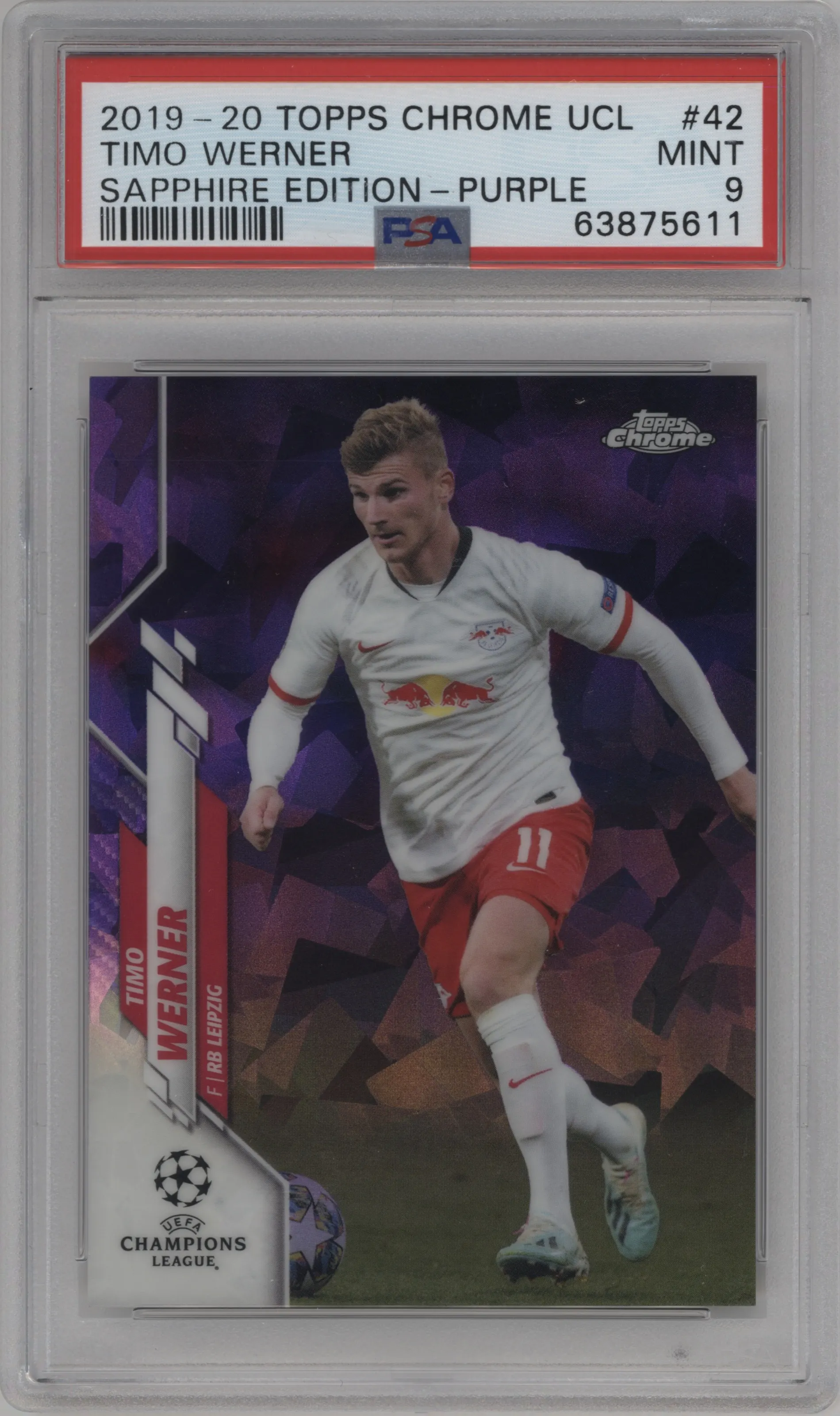 2019 Topps Chrome Sapphire Edition UEFA Champions League Timo Werner Purple #42 PSA 9