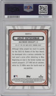 Adley Rutschman from the 2023 Bowman  set graded by PSA and given an overall grade of 10.
