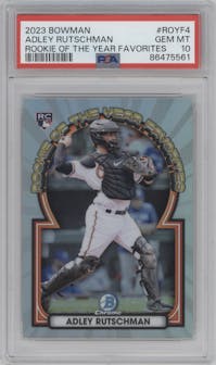Adley Rutschman from the 2023 Bowman  set graded by PSA and given an overall grade of 10.