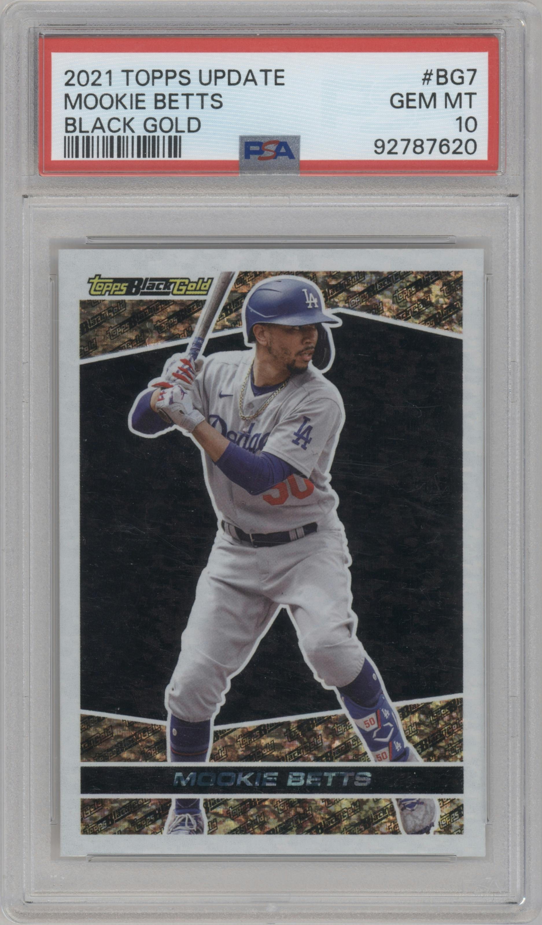 Mookie Betts from the 2021 Topps Update set graded by PSA and given an overall grade of 10.