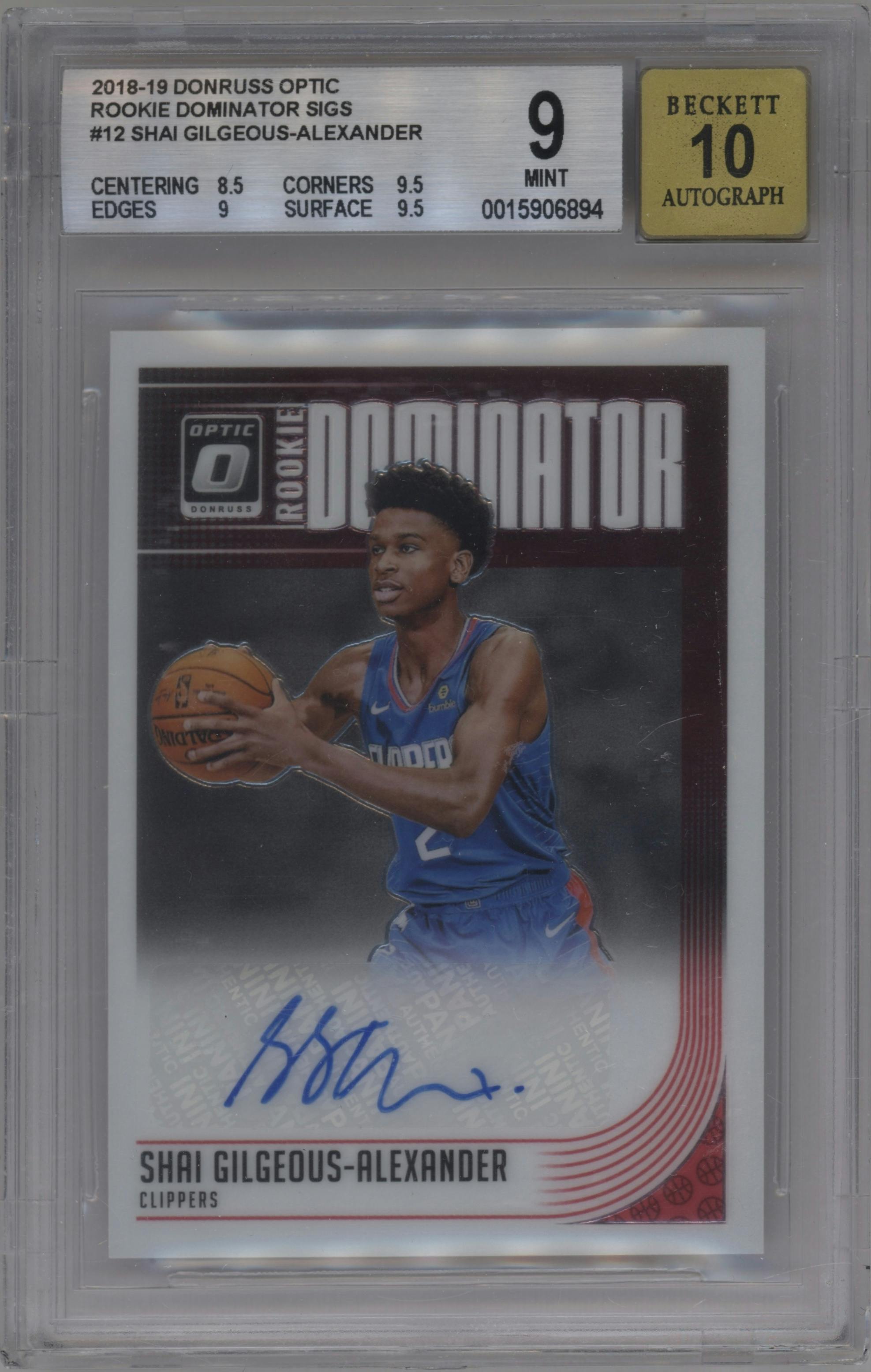 Shai Gilgeous-Alexander from the 2018-19 Panini Donruss Optic set graded by Beckett and given an overall grade of 9.
