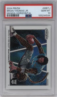 Brian Thomas Jr. from the 2024 Panini Prizm set graded by PSA and given an overall grade of 10.