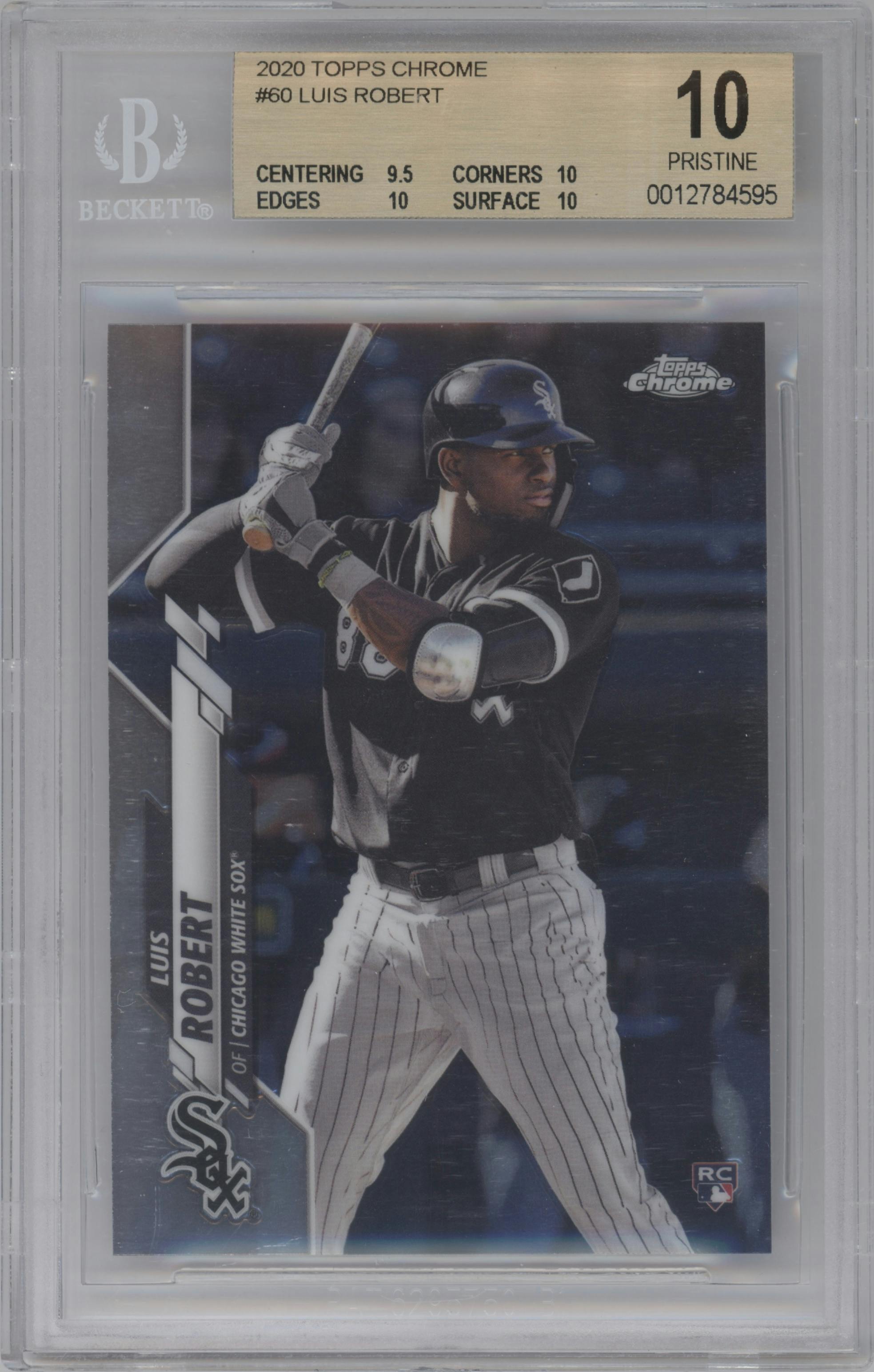 Luis Robert from the 2020 Topps Chrome set graded by Beckett and given an overall grade of 10.