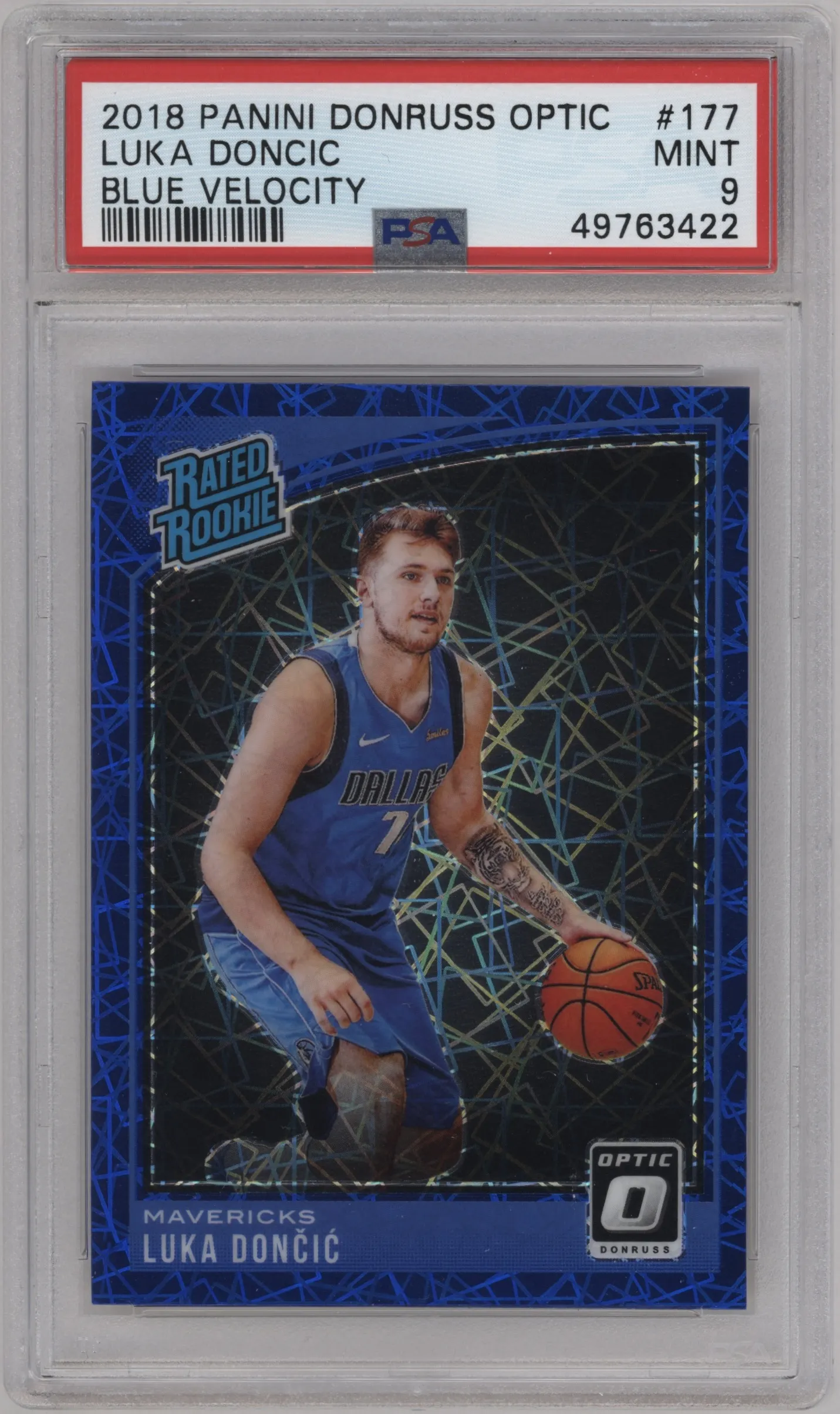 2018 Panini Donruss Optic Rated Rookie Luka Doncic Blue Velocity #177 PSA 9