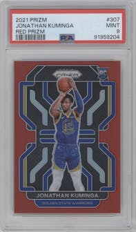  Jonathan Kuminga  from the 2021-22 Panini Prizm  set featuring a Red Prizm parallel graded by PSA and given an overall grade of 9.