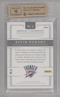 Kevin Durant from the 2012-13 Panini National Treasures set graded by Beckett and given an overall grade of 9.5.