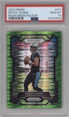 Bryce Young from the 2023 Panini Prizm set featuring a Neon Green Pulsar parallel graded by PSA and given an overall grade of 10.