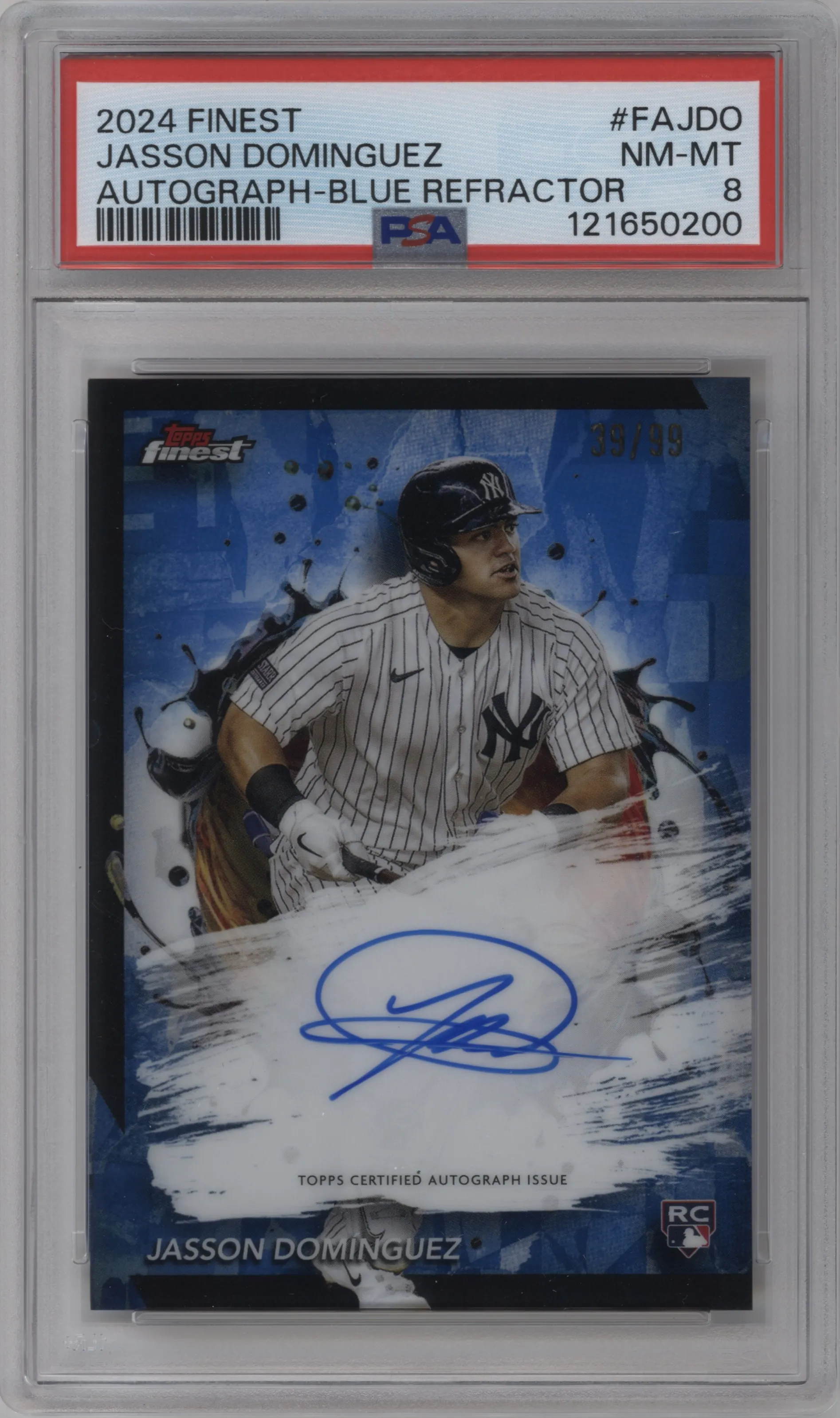 2024 Topps Finest Auto Jasson Dominguez Blue Refractor PSA 8