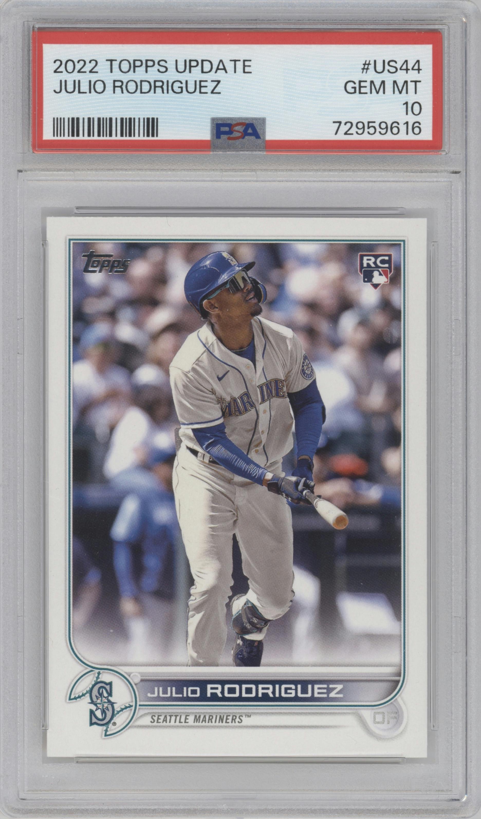 Julio Rodriguez from the 2022 Topps Update  set graded by PSA and given an overall grade of 10.