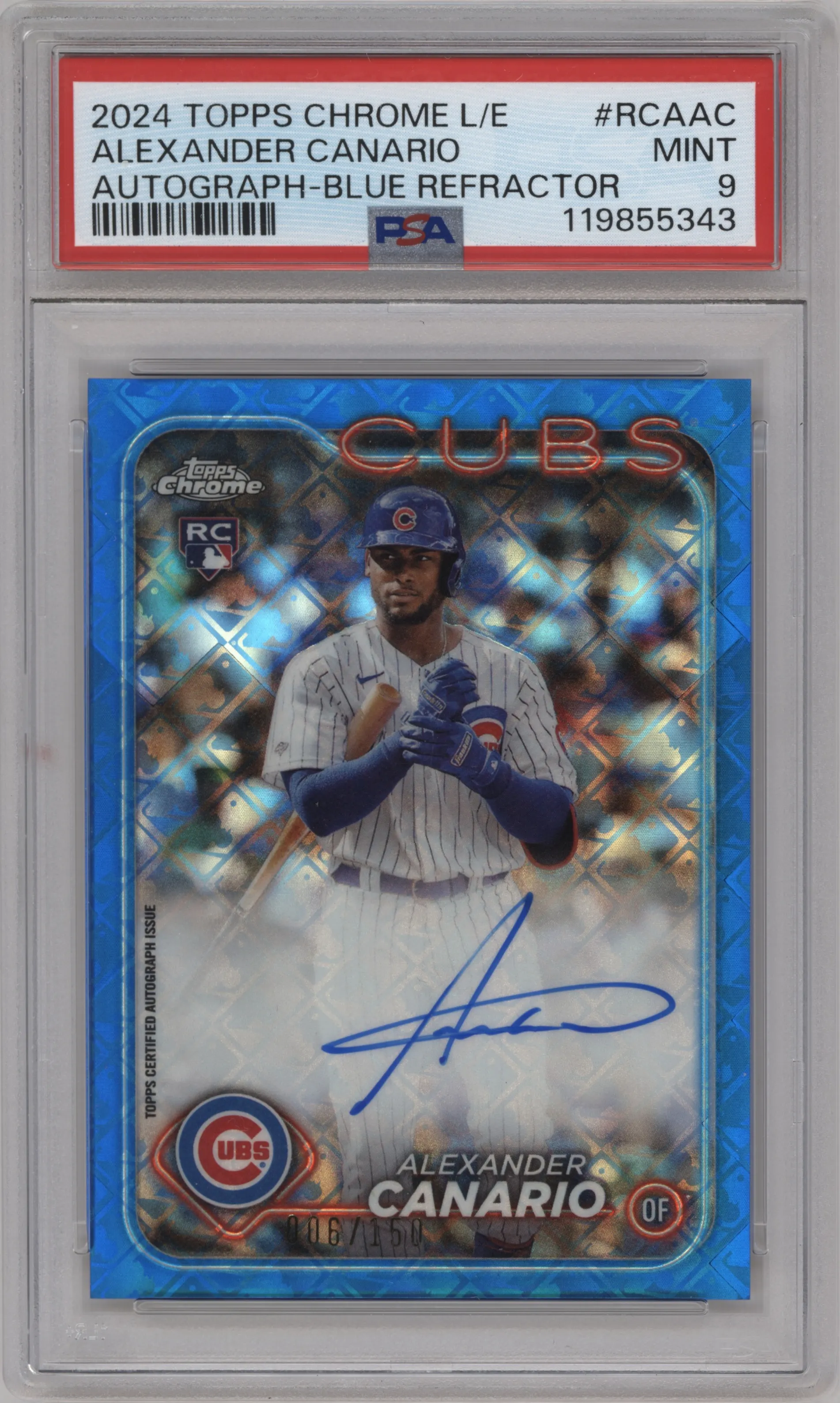 2024 Topps Chrome Logofractor Ref.Chr.Auto Alexander Canario Blue Refractor #RCA-AC PSA 9