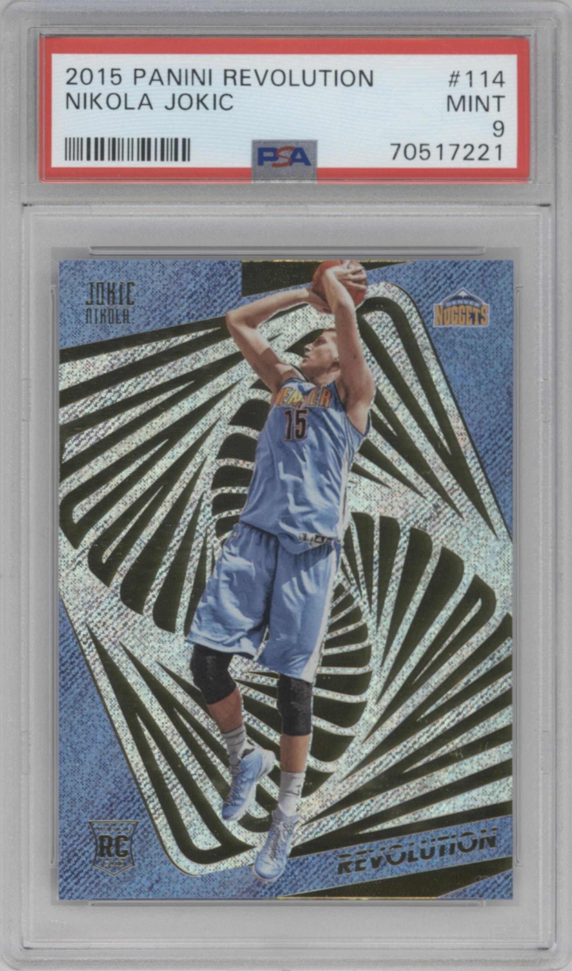 Nikola Jokic from the 2015-16 Panini Revolution set graded by PSA and given an overall grade of 9.