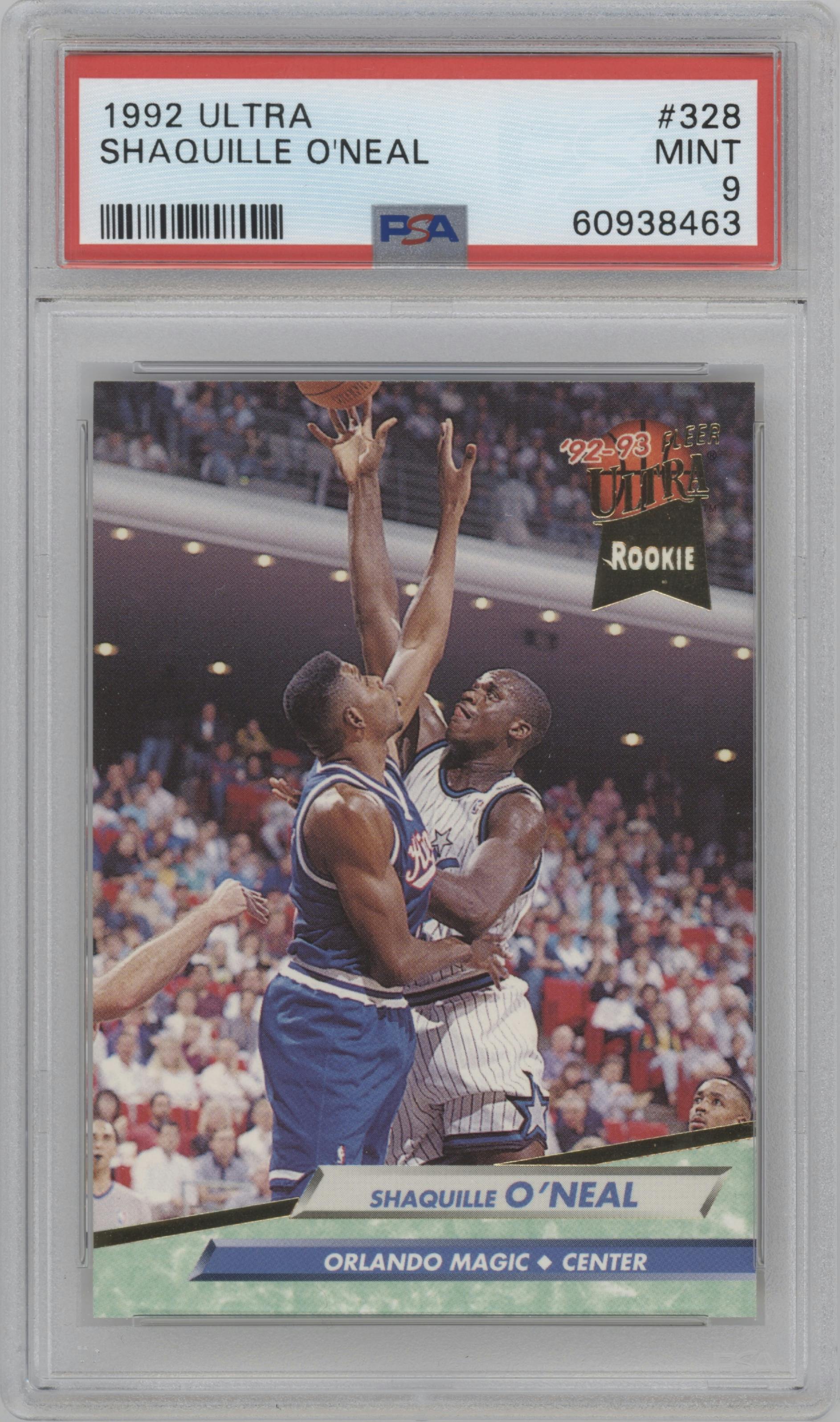 Shaquille O’Neal from the 1992-93 Fleer Ultra set graded by PSA and given an overall grade of 9.