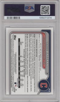Travis Bazzana from the 2024 Bowman Draft set graded by PSA and given an overall grade of 8.