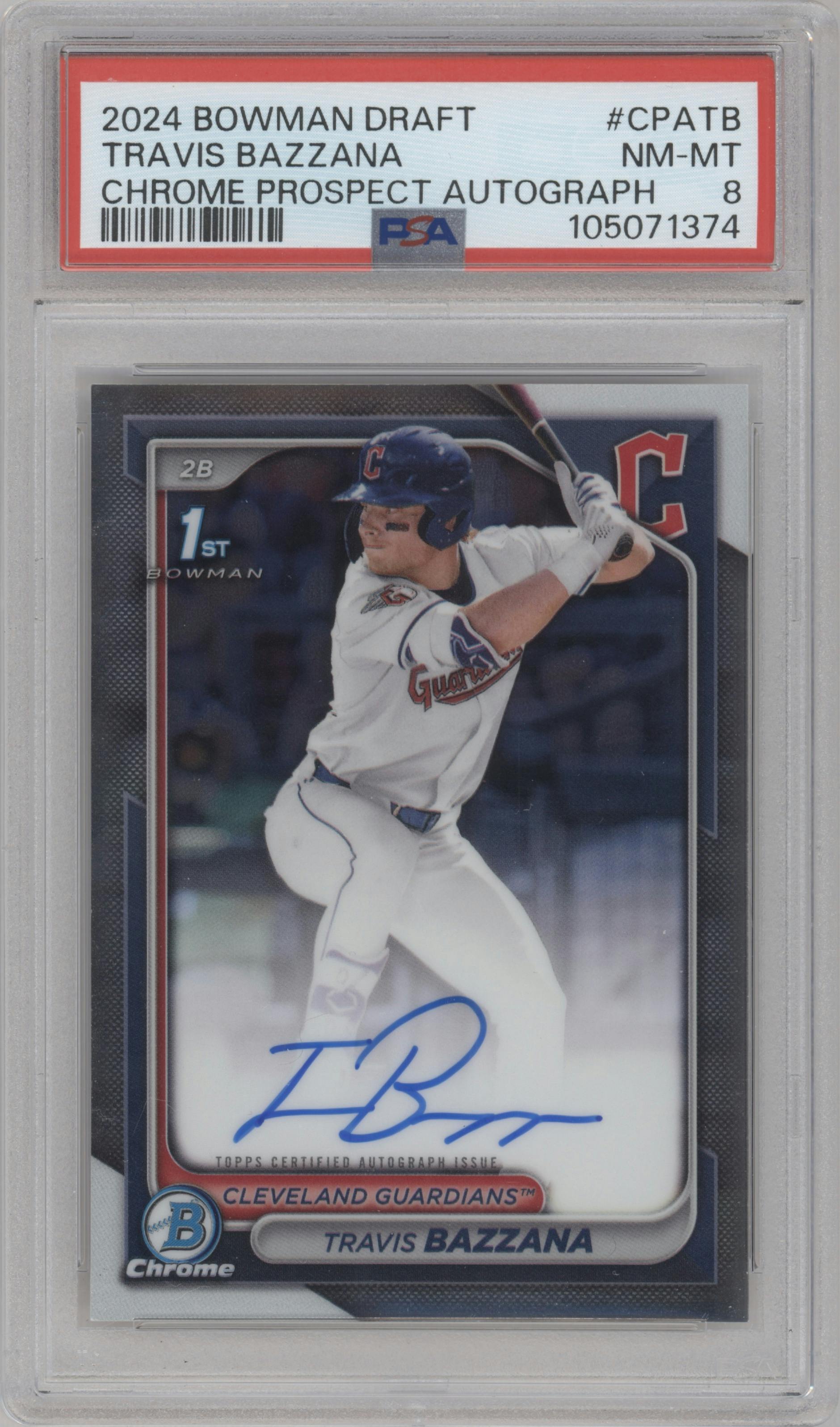 Travis Bazzana from the 2024 Bowman Draft set graded by PSA and given an overall grade of 8.