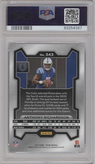 Anthony Richardson from the 2023 Panini Prizm set graded by PSA and given an overall grade of 9.