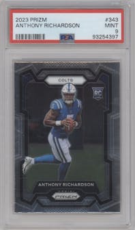 Anthony Richardson from the 2023 Panini Prizm set graded by PSA and given an overall grade of 9.
